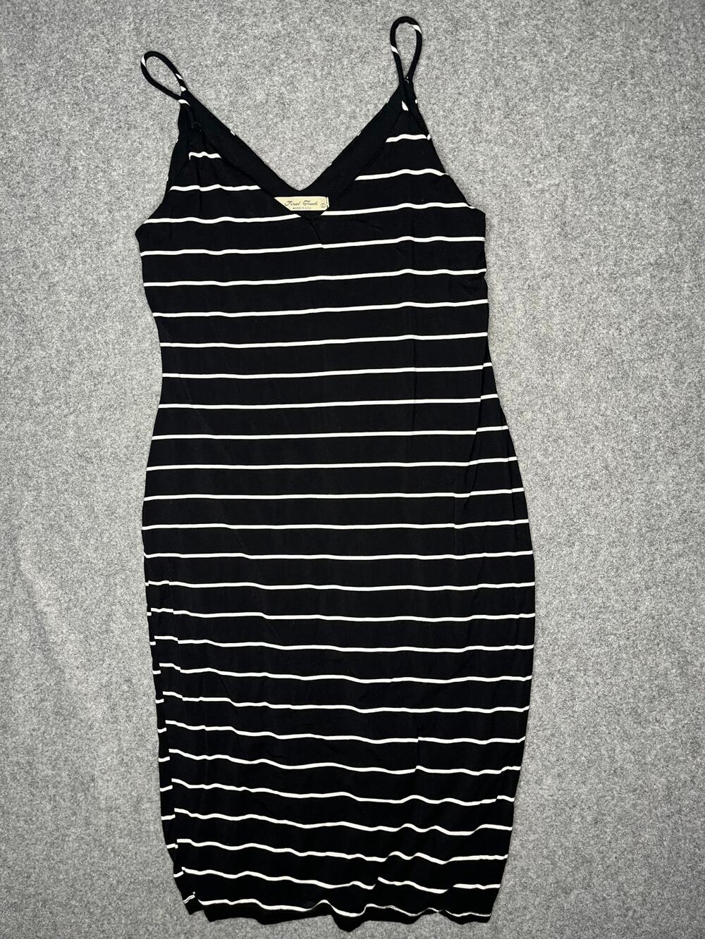 Final Touch Black White Striped Bodycon Midi Dress Spaghetti Strap Size Large